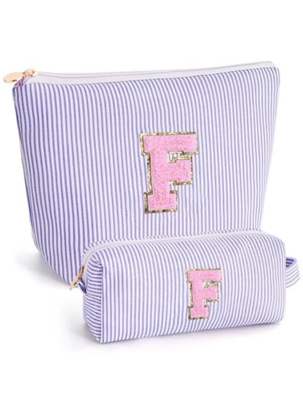 Personalized Initial Makeup Bag Canvas Cosmetic Travel Organizer Pouch Set